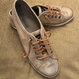 Women’s Sperry Top-Sider textured leather gold metallic sneakers